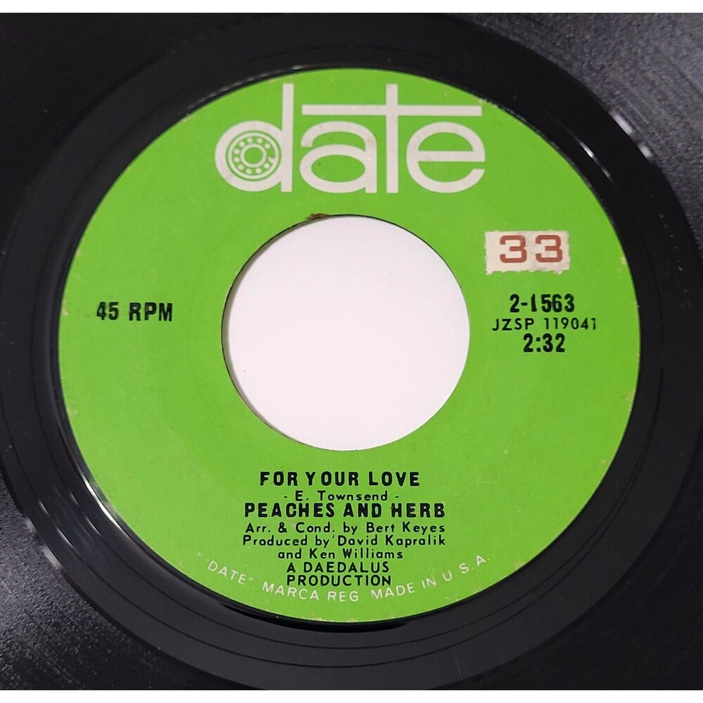 Peaches & Herb For Your Love/I Need Your Love So Desperately 45 RPM Date EX Soul